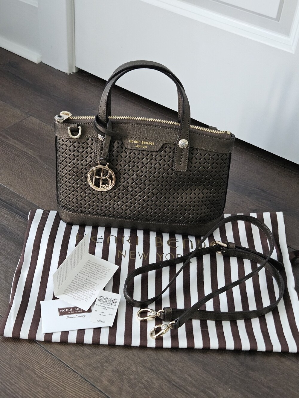 RARE Henri Bendel West 57th Mini Perf Satchel Dark Brown Crossbody